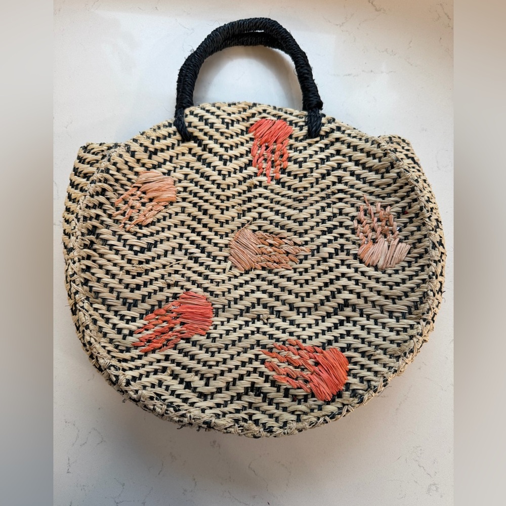 Woven Straw Bag with Black and Orange Accents